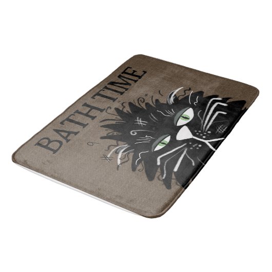 Funny Tired Black Cat Bath Time Haggled Badmat (Gekanteld)