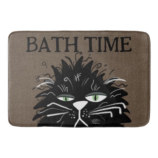 Funny Tired Black Cat Bath Time Haggled Badmat (Voorkant)