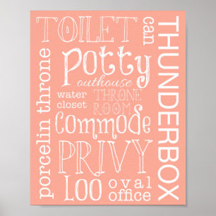Funny Toilet Peach Bathroom Sign Poster Print