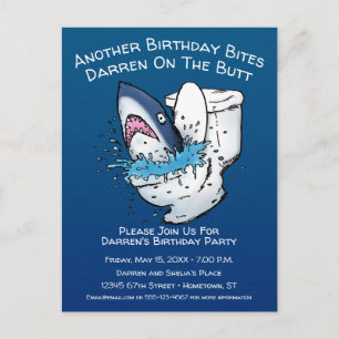Funny Toilet Shark Birthday Uitnodiging