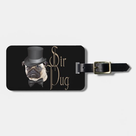 Funny Top Hat Monocle Sir Pug Dog Bagagelabel (Voorkant horizontaal)