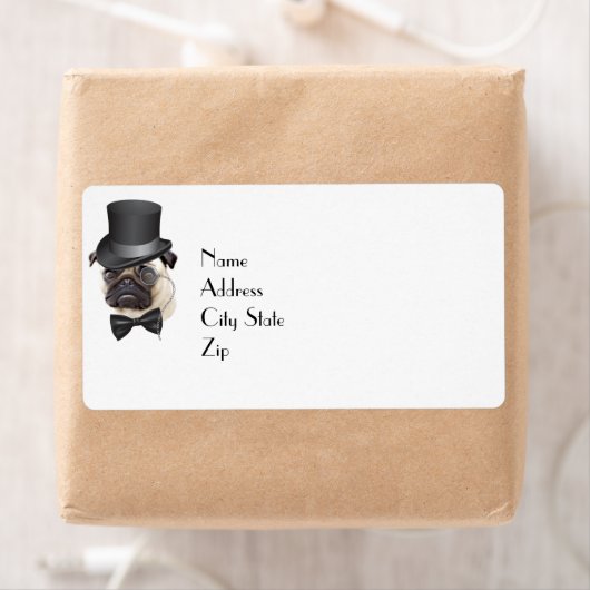 Funny Top Hat Monocle Sir Pug Dog Etiket (Insitu)