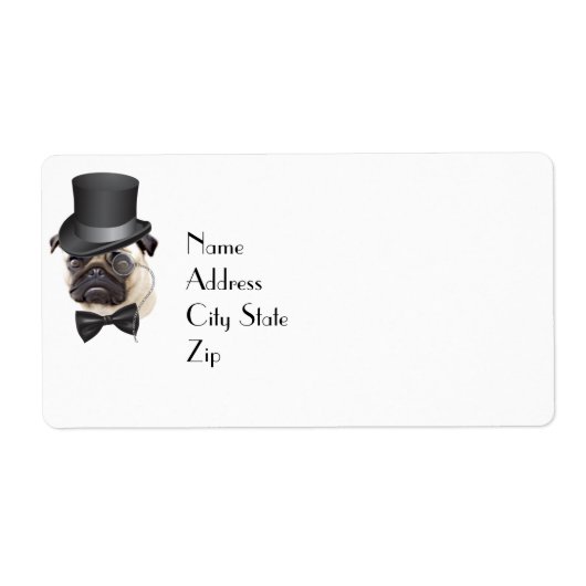Funny Top Hat Monocle Sir Pug Dog Etiket (Voorkant)
