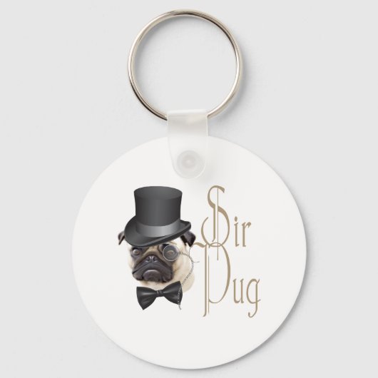 Funny Top Hat Monocle Sir Pug Dog Sleutelhanger (Voorkant)