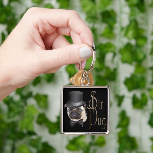 Funny Top Hat Monocle Sir Pug Dog Sleutelhanger (Hand)