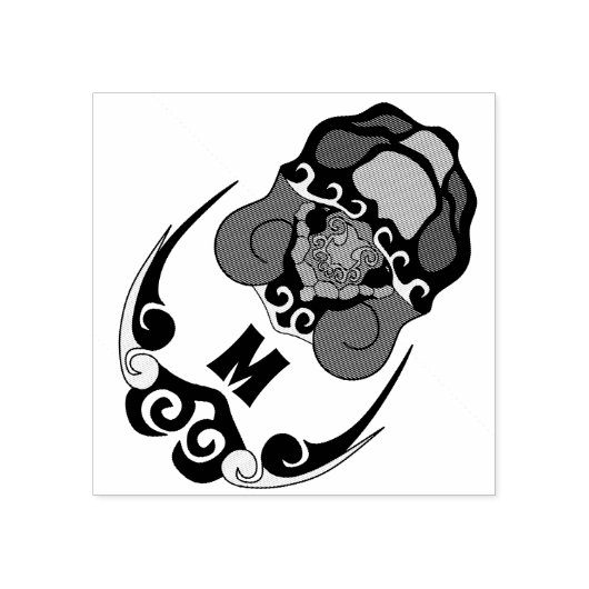 Funny Tortoise Chilling Monogram Rubberstempel (Afrduk)