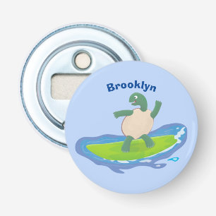 Funny tortoise golf surfende cartoon button flesopener