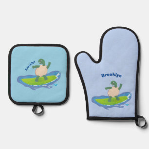 Funny tortoise golf surfende cartoon ovenwant & pannenlap set