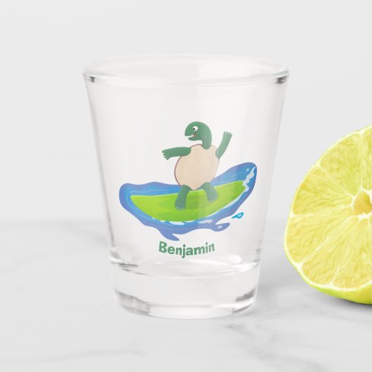 Funny tortoise golf surfende cartoon shot glas (Voorkant)