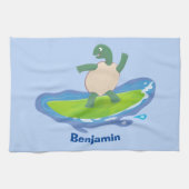 Funny tortoise golf surfende cartoon theedoek (Horizontaal)