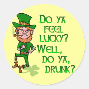 Funny Tough Lucky Drink Leprechaun Ronde Sticker