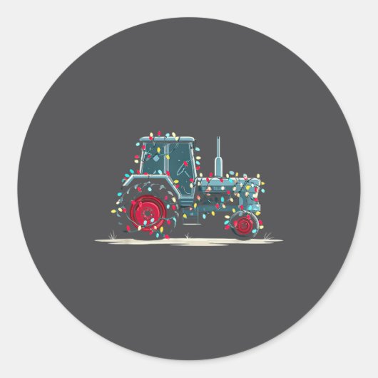 Funny Tractor Christmas Graphics Lights Lover Farm Ronde Sticker (Voorkant)