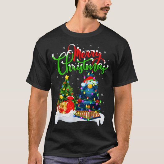 Funny Train Lover Xmas Lighting Santa Train Christ T-shirt (Voorkant)