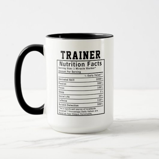 Funny Trainer Nutrition Facts Gift For Fitness Mok (Links)