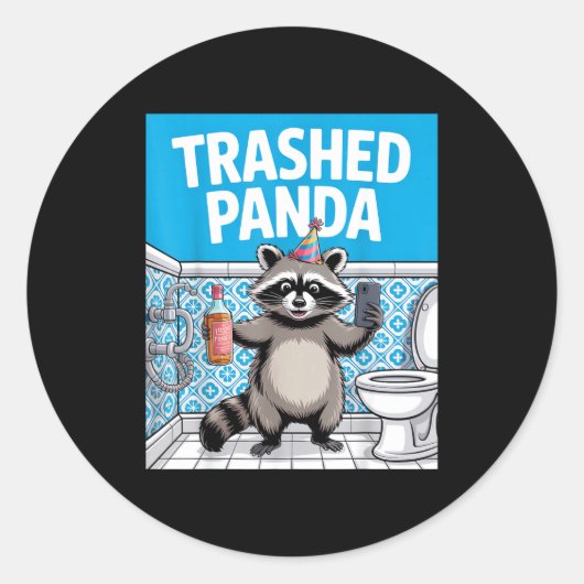 Funny Trashed Panda Raccoon Gets Drunk  Ronde Sticker (Voorkant)