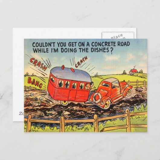 Funny Travel RV Camping Camper Cartoon Briefkaart (Voorkant / Achterkant)