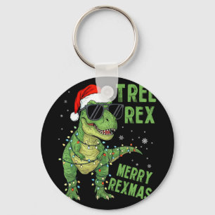 Funny Tree Rex Kerst Dinosaur Santa Hoed Lichten Sleutelhanger
