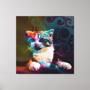 FUNNY TRENDY COLORFUL CAT ART CANVAS AFDRUK