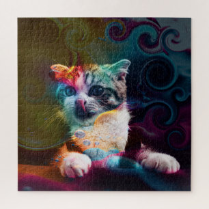 FUNNY TRENDY COLORFUL CAT ART LEGPUZZEL