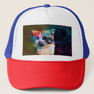FUNNY TRENDY COLORFUL CAT ART TRUCKER PET