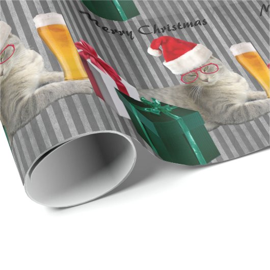 Funny trendy kerstkerstkerstkat met bier cadeaupapier (Rol Hoek)