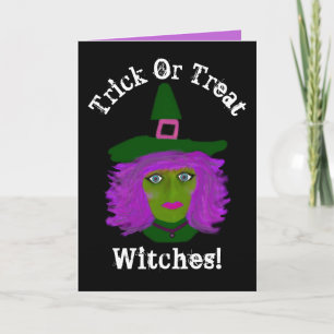 Funny Trick or treat Halloween Witch Custom Kaart