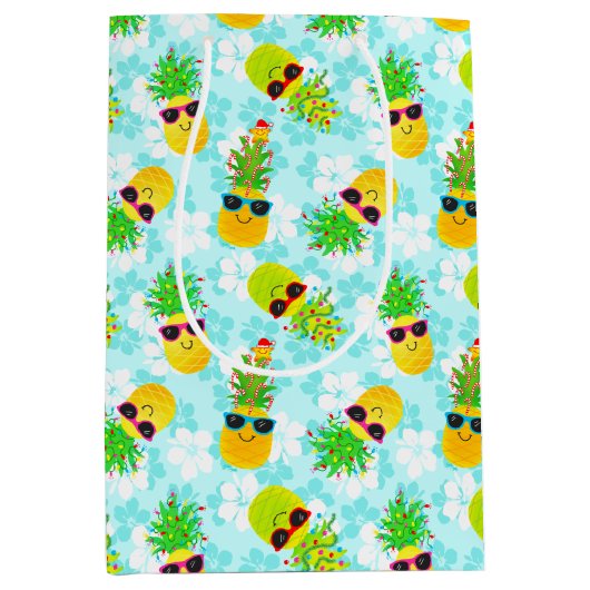 Funny Tropical Kerstanananas Medium Cadeauzakje (Voorkant)