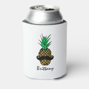 Funny Tropical Pineappel met Mustache Monogram Blikjeskoeler