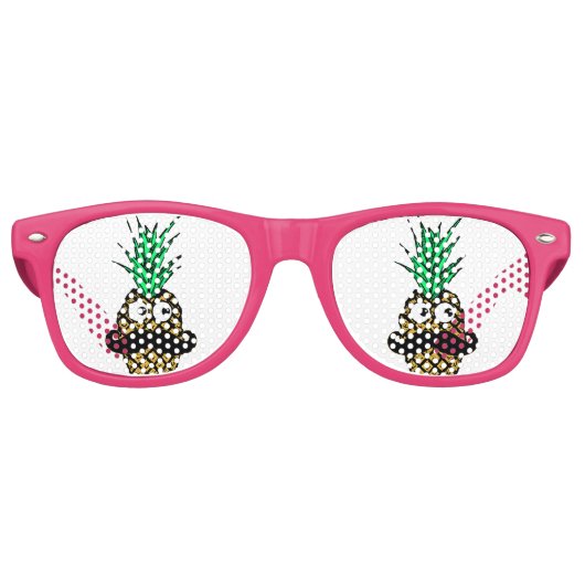 Funny Tropical Pineapple met Googly Eyes Mustache Retro Zonnebril (Voorkant)