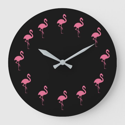 Funny Tropical Pink Flamingos Grote Klok (Voorkant)