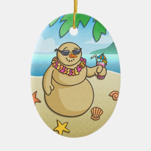 Funny Tropical Snowman Holiday Keepomwille Ornamen Keramisch Ornament (Voorkant)