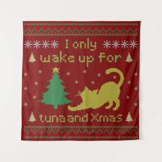 Funny Tuna Christmas Cat – Ugly Xmas Pixel Style Wandkleed
