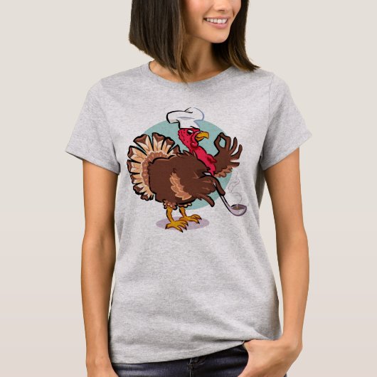 Funny Turkey Chef  Cartoon T-shirt (Voorkant)