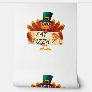 Funny Turkey Eat Pizza Thanksgiving Day Behang