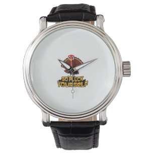 Funny Turkey Go Pluck Yourself Thanksgiving Hunter Horloge