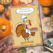 Funny Turkey Happy Thanksgiving Serving Pie Kaart