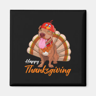 Funny Turkey Pitbull Dog Maple Leaf Herfst Vibes T Magneet