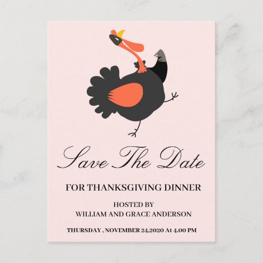 Funny Turkey Save the Date Thanksgiving Briefkaart (Voorkant)