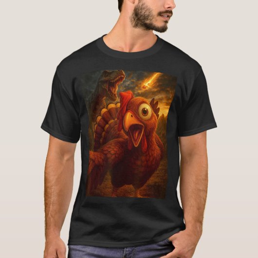 Funny Turkey Selfie With Dinosaur And Meteor Acaly T-shirt (Voorkant)