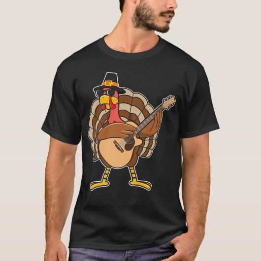 Funny Turkey Spelling Guitar Thanksgiving T-shirt (Voorkant)