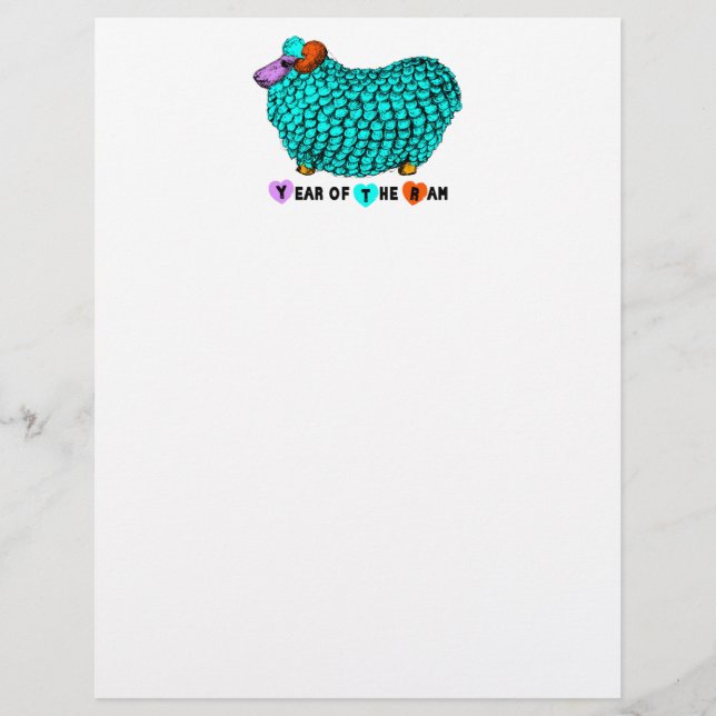 Funny Turqiose Ram Chinees Jaar Zodiac Letterhead (Voorkant)
