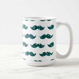 Funny Turquoise Glitter Mustache Pattern Gedrukt Koffiemok