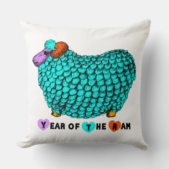 Funny Turquoise Ram Chinese Year Zodiac Square P Kussen (Voorkant)