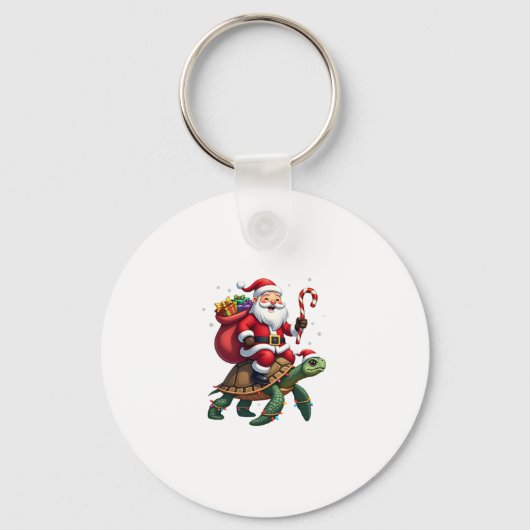 Funny Turtle Christmas Santa Riding Sea Turtle Xma Sleutelhanger (Voorkant)