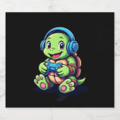 Funny Turtle Gamer Gaming Turtles Video Game (3) Sparkling Wijnetiket (Enkel label)