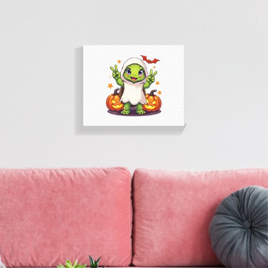 Funny Turtle Ghost Pumpkin Boo Halloween Kinder Ma Canvas Afdruk (Insitu (Woonkamer))
