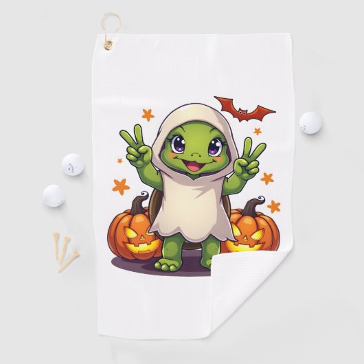 Funny Turtle Ghost Pumpkin Boo Halloween Kinder Ma Golfhanddoek (Insitu)
