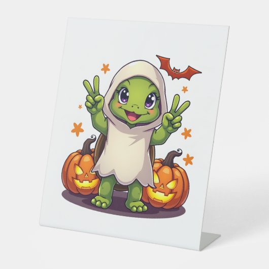 Funny Turtle Ghost Pumpkin Boo Halloween Kinder Ma Reclamebord Met Voetstuk (Voorkant)