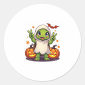 Funny Turtle Ghost Pumpkin Boo Halloween Kinder Ma Ronde Sticker (Voorkant)