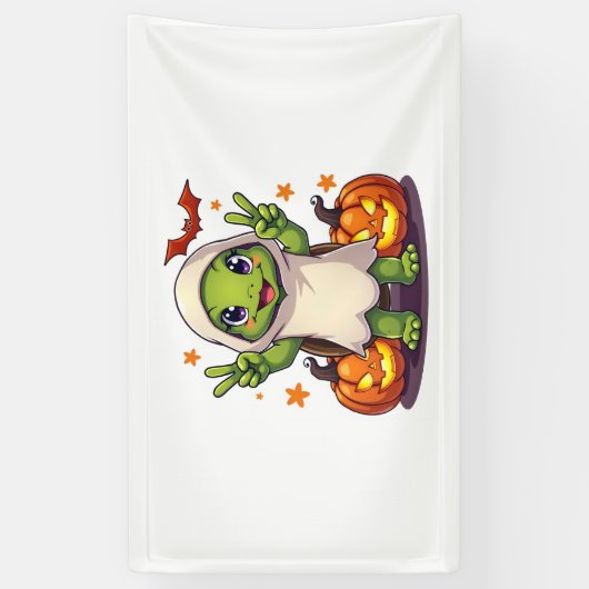 Funny Turtle Ghost Pumpkin Boo Halloween Kinder Ma Spandoek (Verticaal)